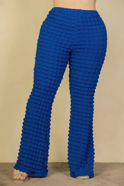 Fashnzfab Women's Plus Size Bubble Fabric Flare Pants In Blue