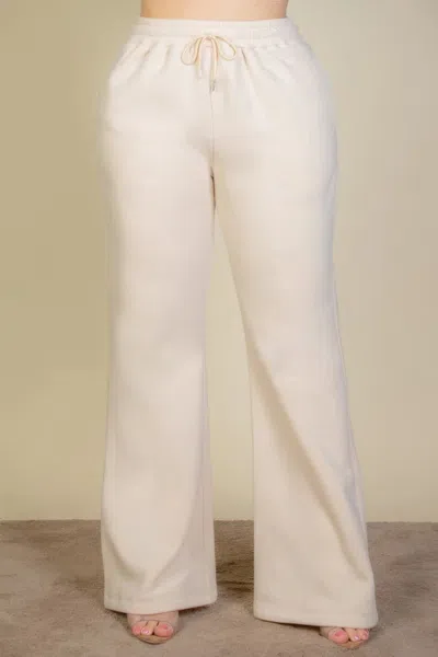 Fashnzfab Women's Plus Size Drawstring Waist Slant Pocket Sweatpants In Beige