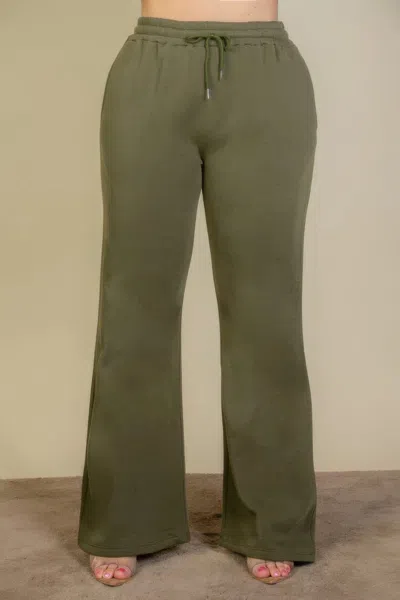 Fashnzfab Women's Plus Size Drawstring Waist Slant Pocket Sweatpants In Green