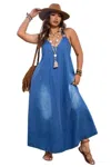 Fashnzfab Women Plus Size Fashion Denim Maxi Dress