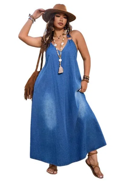 Fashnzfab Women Plus Size Fashion Denim Maxi Dress