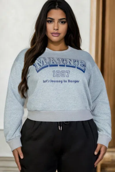 Fashnzfab Women's Plus Size Graphic Drop Shoulder Sweatshirt In Grey