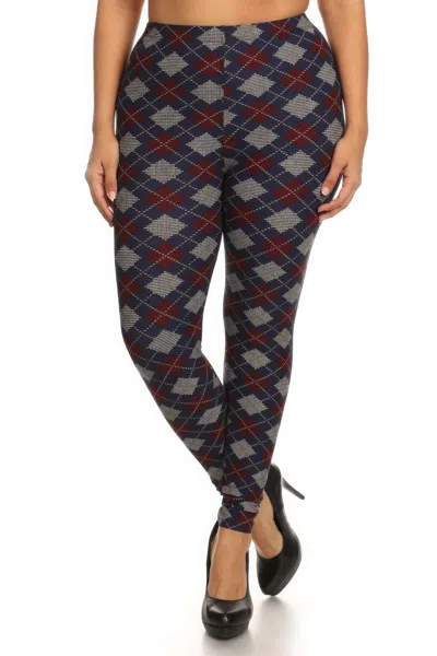 Fashnzfab Women's Plus Size Plaid Graphic Printed Knit Legging With Elastic Waist Detail In Multi