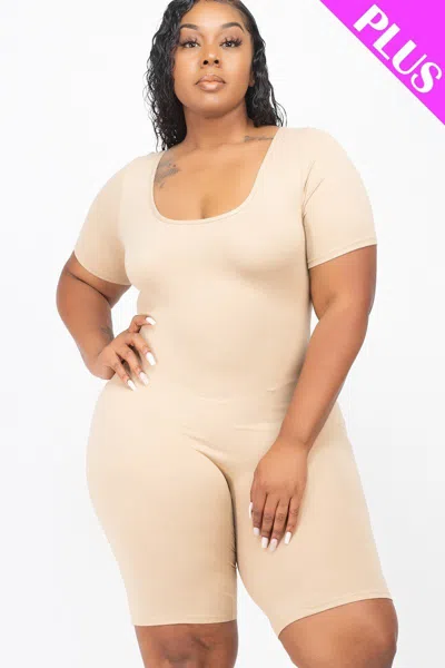Fashnzfab Women's Plus Size Short Sleeve Bodycon Romper In Green
