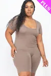 Fashnzfab Women's Plus Size Short Sleeve Bodycon Romper In Grey