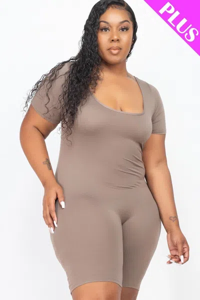 Fashnzfab Women's Plus Size Short Sleeve Bodycon Romper In Grey