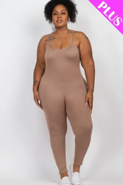 Fashnzfab Women's Plus Size Solid Bodycon Cami Jumpsuit In Grey