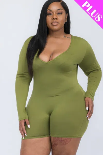 Fashnzfab Women's Plus V-neck Long Sleeve Bodycon Romper In Multi