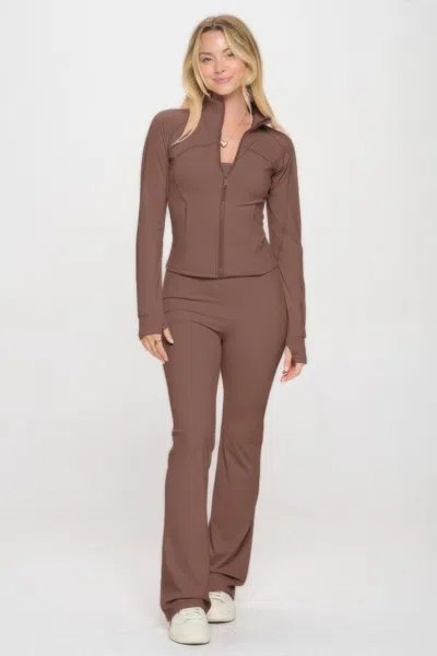 Fashnzfab Women's Premium Yoga Jacket W/jumpsuit Set In Brown