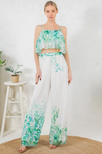 Fashnzfab Women's Printed Crop Top & Wide Leg Long Pants Set In Multi