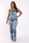 Fashnzfab Women's Printed Tube Jumpsuit With Self Belt In Blue