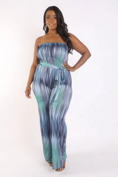 Fashnzfab Women's Printed Tube Jumpsuit With Self Belt In Blue