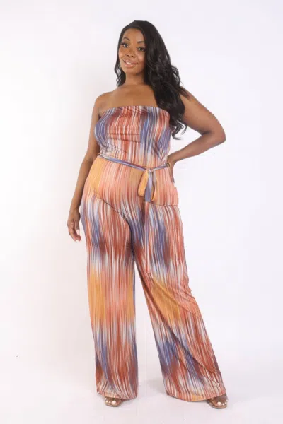 Fashnzfab Women's Printed Tube Jumpsuit With Self Belt In Orange