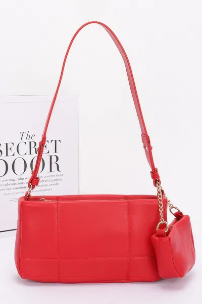 Fashnzfab Women's Quilted Faux Leather Shoulder Bag W/ Airpod Bag In Red