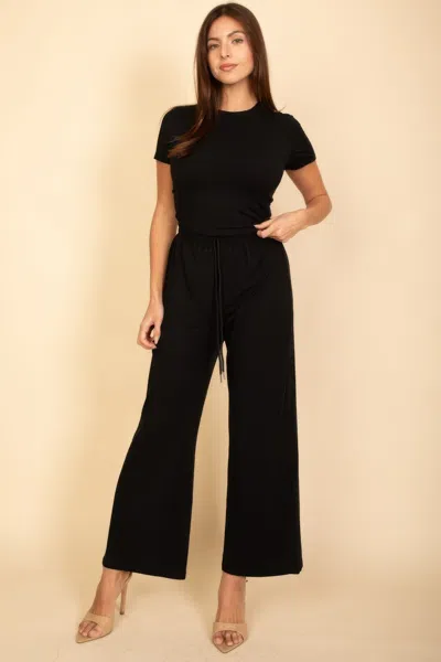 Fashnzfab Women's Relaxed Fit Top And Wide-leg Pants Set In Black
