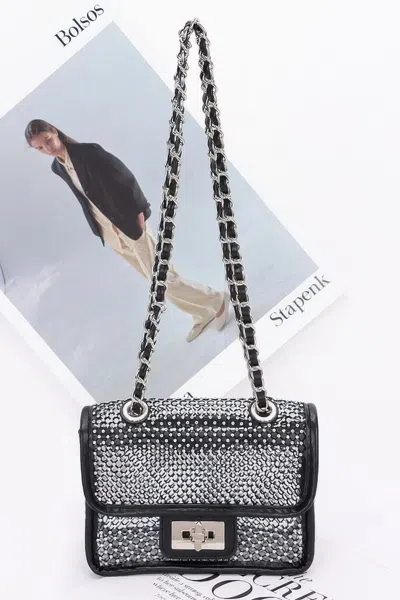 Fashnzfab Women's Rhinestone Mesh Flap Shoulder Bag In Black