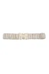 Fashnzfab Women's Rhinestone Pave Butterfly Ruched Elastic Back Belt In Neutral