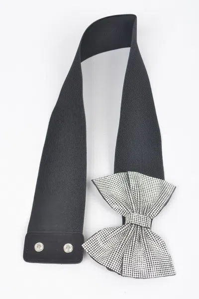 Fashnzfab Women's Rhinestone Ribbon Elastic Belt In Multi