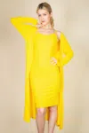 Fashnzfab Women's Ribbed Cardigan & Cami Midi Bodycon Dress In Yellow