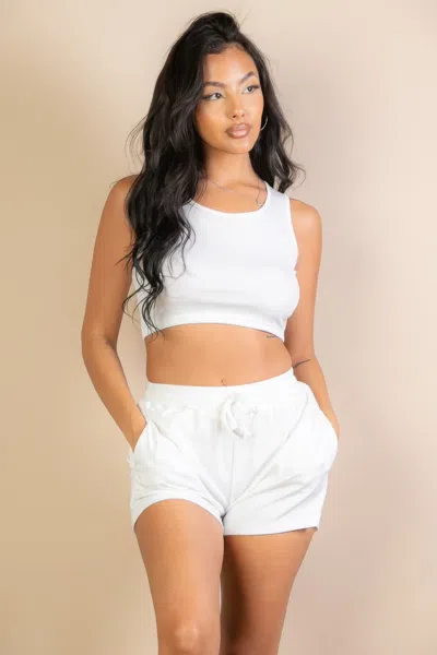 Fashnzfab Women's Ribbed Crop Tank Top & Shorts Set In White