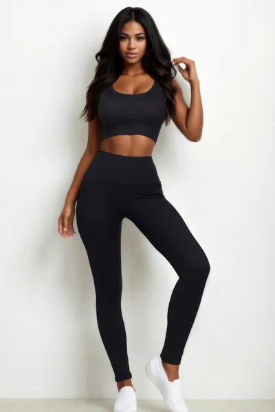 Fashnzfab Women's Ribbed Crop Top & Leggings Set In Black