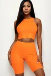 Shop Fashnzfab Women's Ribbed Cropped Tank Top And Biker Shorts Set In Orange
