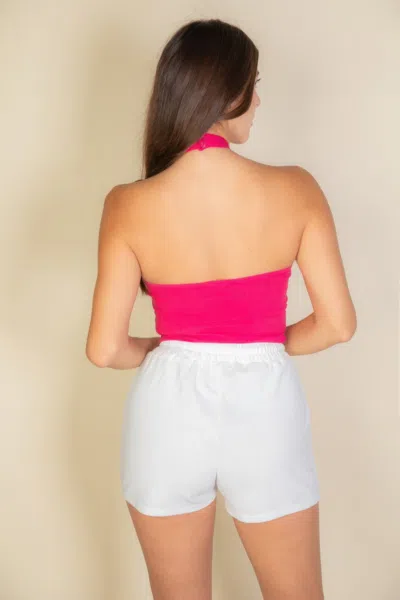 Fashnzfab Women's Ribbed Halter Neck Backless Top In Pink