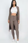 Fashnzfab Women's Ribbed Long Cardigan & Leggings Set In Grey