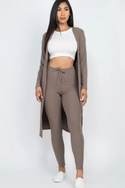 Fashnzfab Women's Ribbed Long Cardigan & Leggings Set In Grey