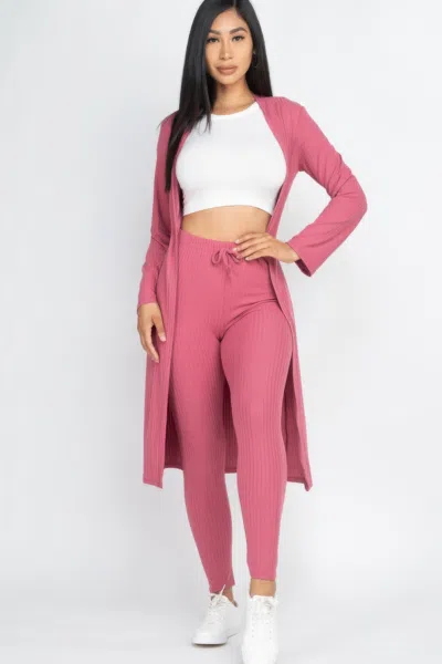 Fashnzfab Women's Ribbed Long Cardigan & Leggings Set In Multi