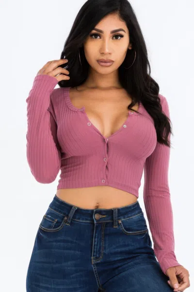 Fashnzfab Women's Ribbed Long Sleeve Snap Button Down Crop Top In Multi