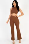 Fashnzfab Women's Ribbed Mock Neck Crop Tank Top & Bootcut Pants Set In Multi