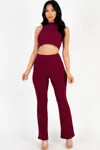 Fashnzfab Women's Ribbed Mock Neck Crop Tank Top & Bootcut Pants Set In White