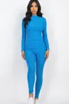 Fashnzfab Women's Ribbed Mock Neck Long Sleeve Top & Leggings Set In Multi
