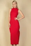 Fashnzfab Women's Ribbed Mock Neck Side Slit Sleeveless Bodycon Maxi Dress In Red