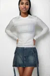 Fashnzfab Women's Ribbed Round Neck Long Sleeve Top In White