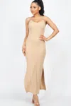 Fashnzfab Women's Ribbed Side Slit Long Cami Dress In Green