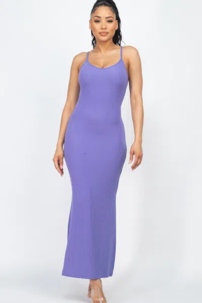 Fashnzfab Women's Ribbed Side Slit Long Cami Dress In Purple