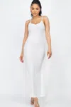 Fashnzfab Women's Ribbed Side Slit Long Cami Dress In White