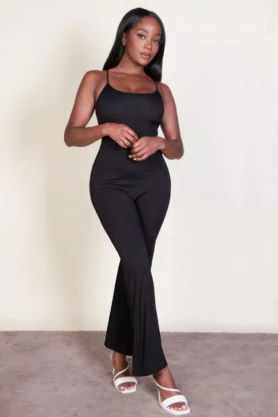 Fashnzfab Women's Ribbed Sleeveless Wide Leg Jumpsuit In Black