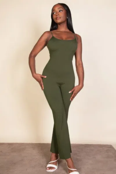 Fashnzfab Women's Ribbed Sleeveless Wide Leg Jumpsuit In Green