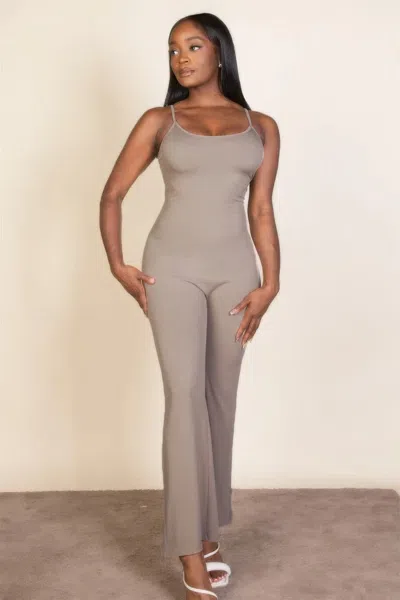 Fashnzfab Women's Ribbed Sleeveless Wide Leg Jumpsuit In Grey