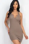 Fashnzfab Women's Ribbed Split Neck Tank Mini Dress In Grey