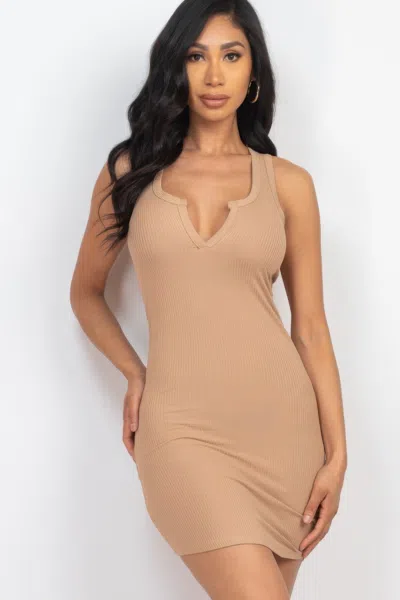 Fashnzfab Women's Ribbed Split Neck Tank Mini Dress In Multi