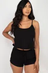Fashnzfab Women's Ribbed Strappy Top & Shorts Set In Black