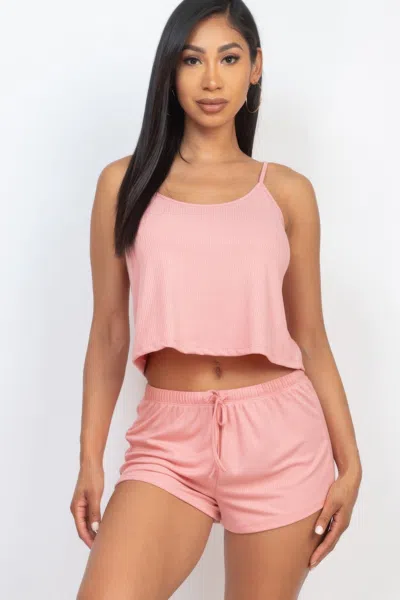Fashnzfab Women's Ribbed Strappy Top & Shorts Set In Gold