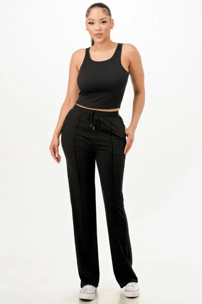 Fashnzfab Women's Ribbed Tank Top And Pant Set In Black