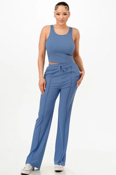 Fashnzfab Women's Ribbed Tank Top And Pant Set In Blue