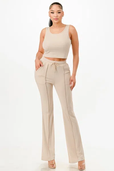 Fashnzfab Women's Ribbed Tank Top And Pant Set In Green