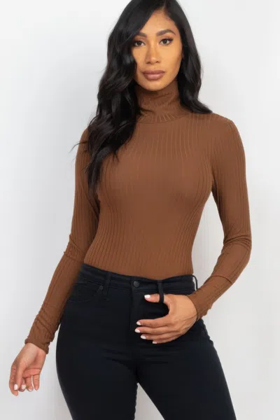 Fashnzfab Women's Ribbed Turtle Neck Long Sleeve Bodysuit In Multi